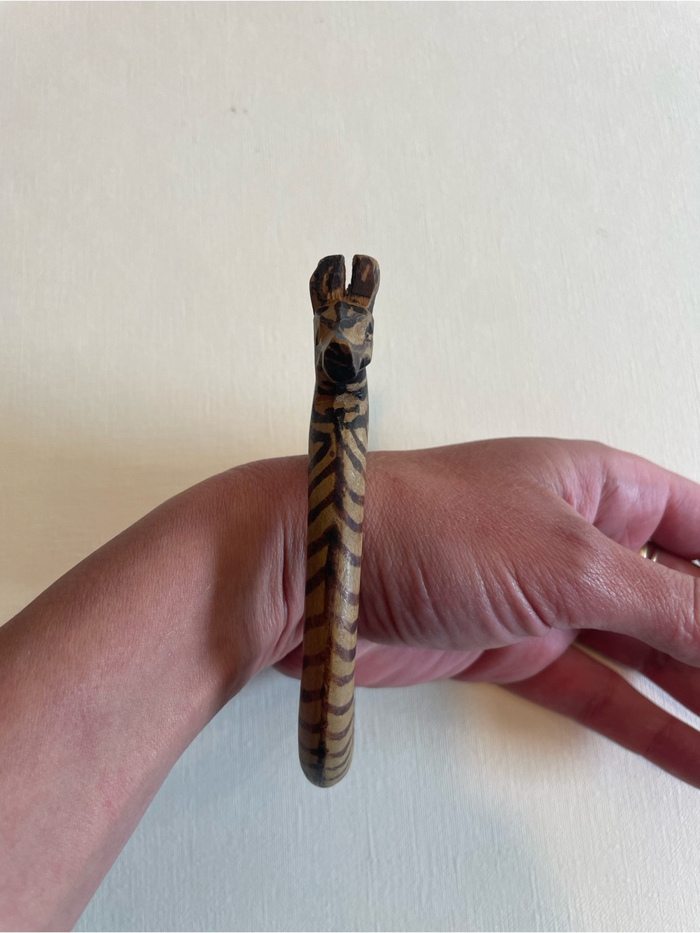Unique Handcrafted wooden Zebra-Pattern Accessory bangle - Picture 2 of 7